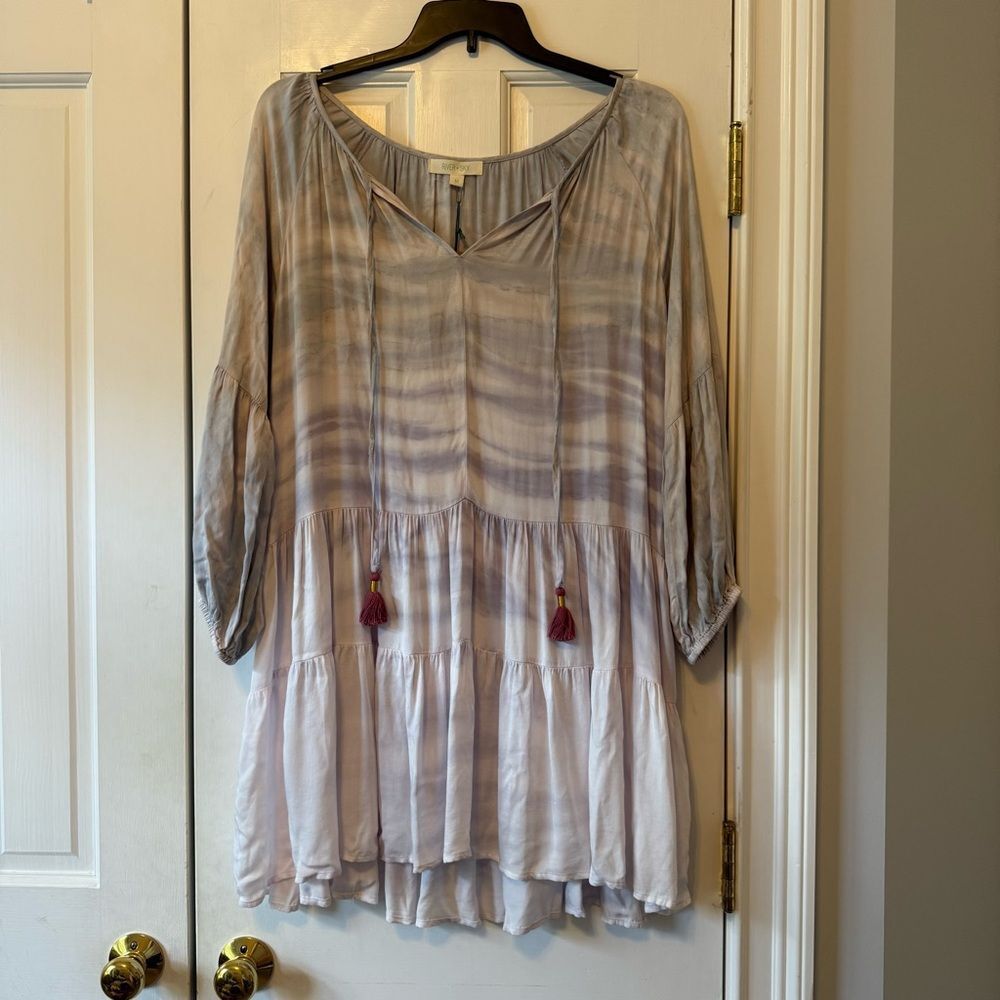 NWT River + Sky Tie-Dye Long Sleeve Grey Ruffle Dress Size Medium
